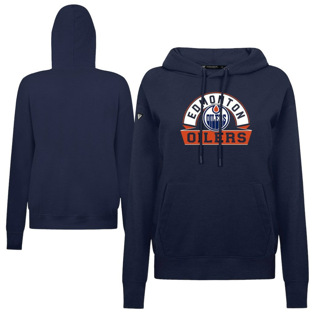 Edmonton Oilers Levelwear Women's Adorn Banner Arch Pullover Hoodie - Navy Hoodies