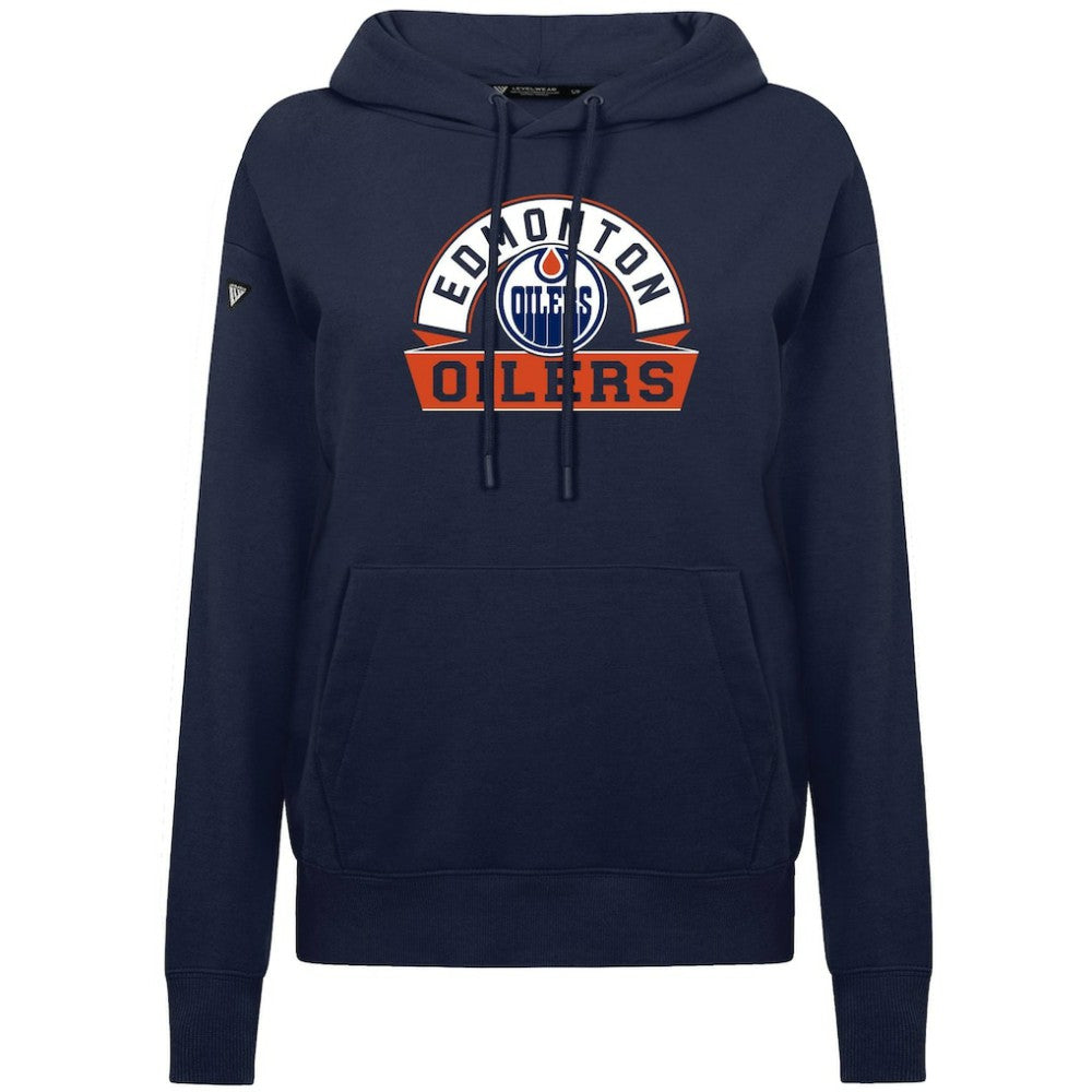 Edmonton Oilers Levelwear Women's Adorn Banner Arch Pullover Hoodie - Navy Hoodies
