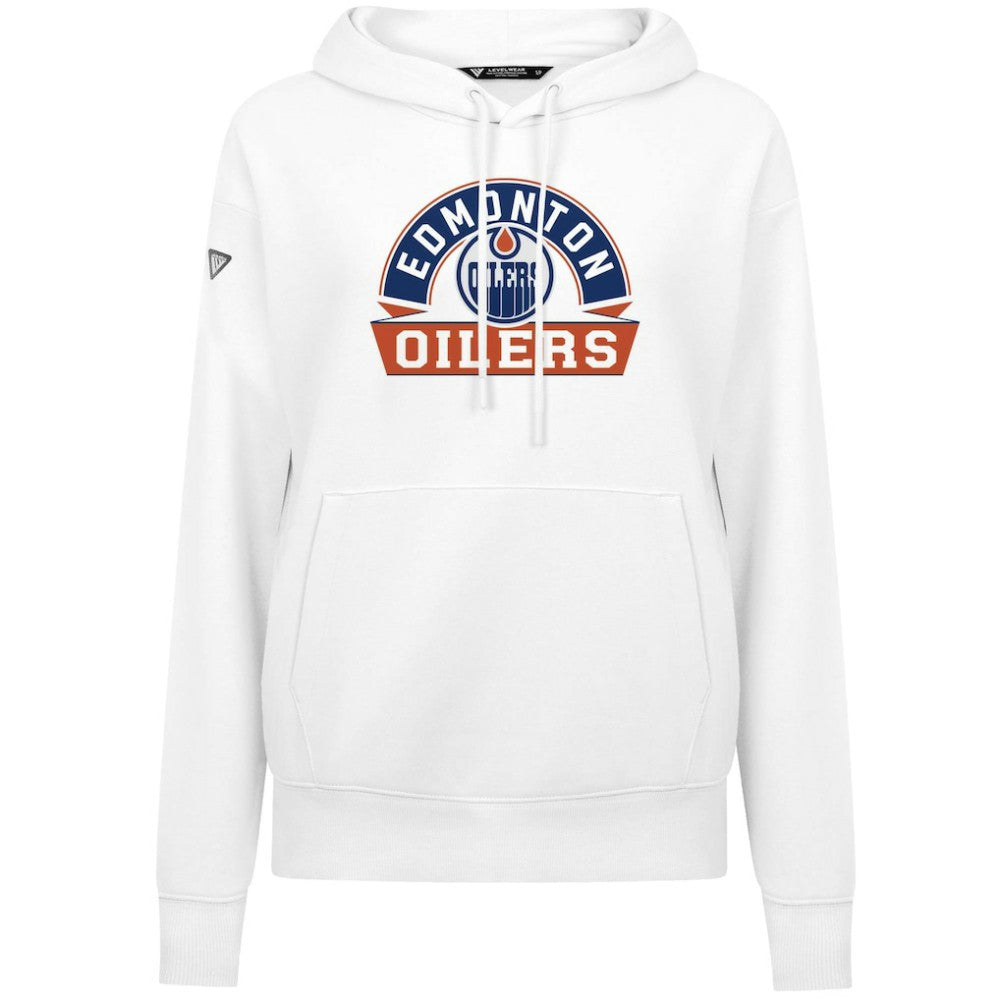 Edmonton Oilers Levelwear Women's Adorn Banner Arch Pullover Hoodie - White Hoodies