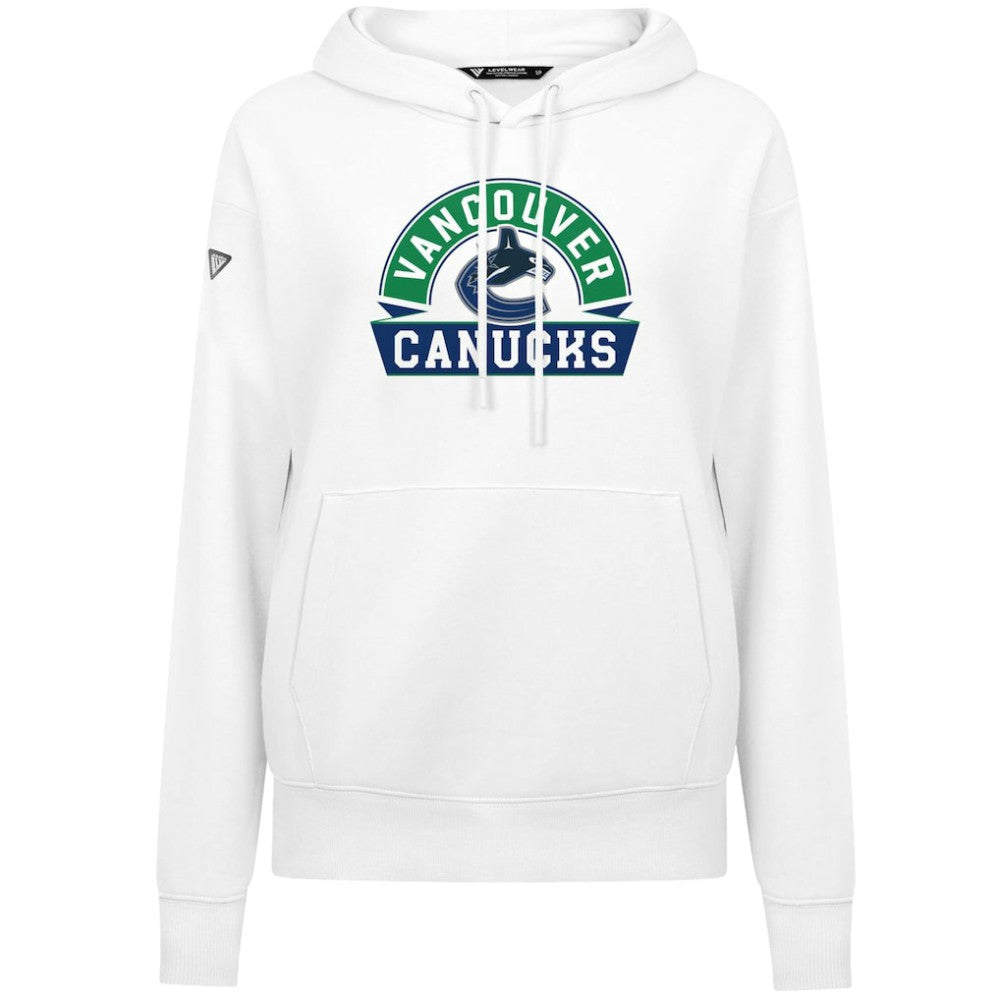 Vancouver Canucks Levelwear Women's Adorn Banner Arch Pullover Hoodie - White Hoodies