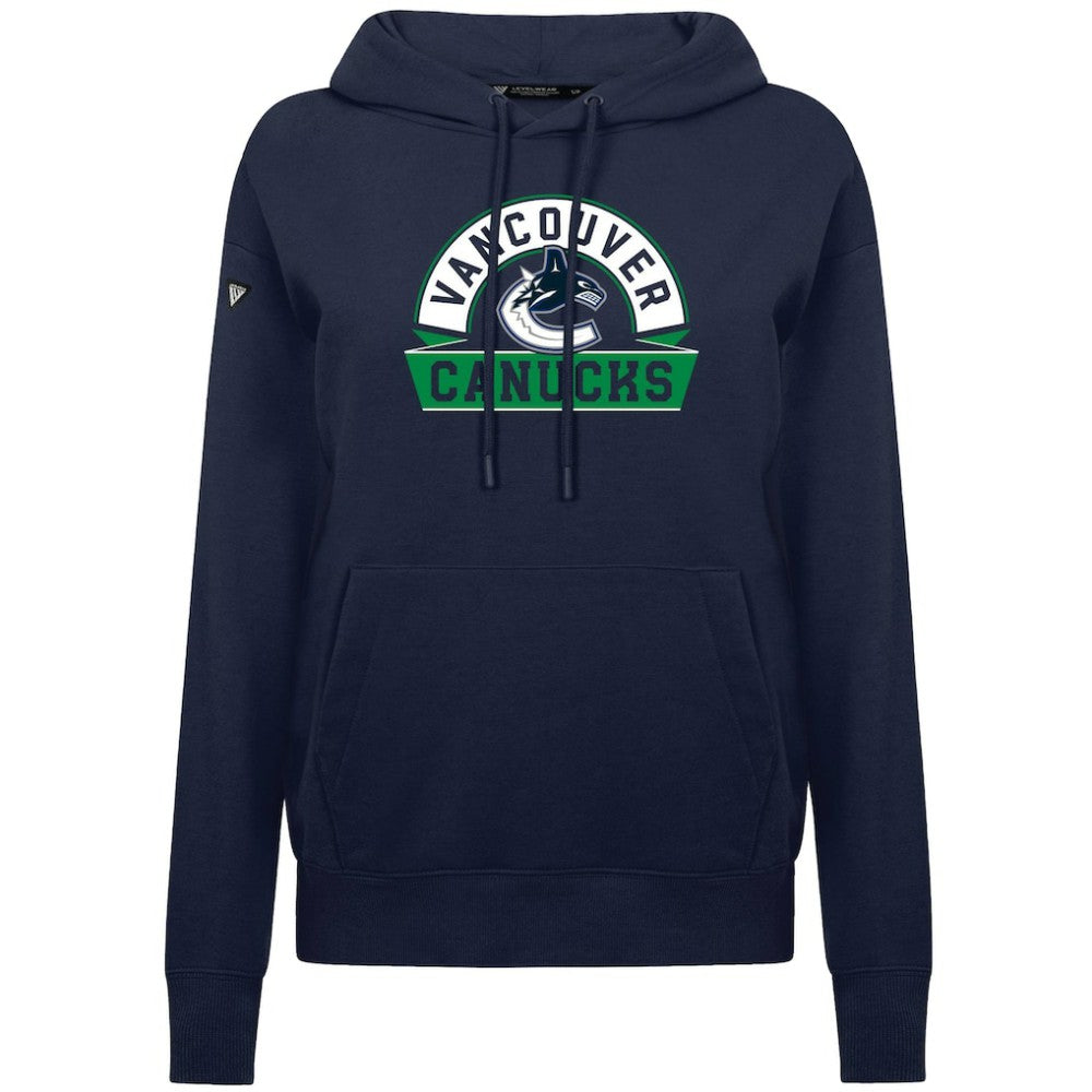Vancouver Canucks Levelwear Women's Adorn Banner Arch Pullover Hoodie - Navy Hoodies