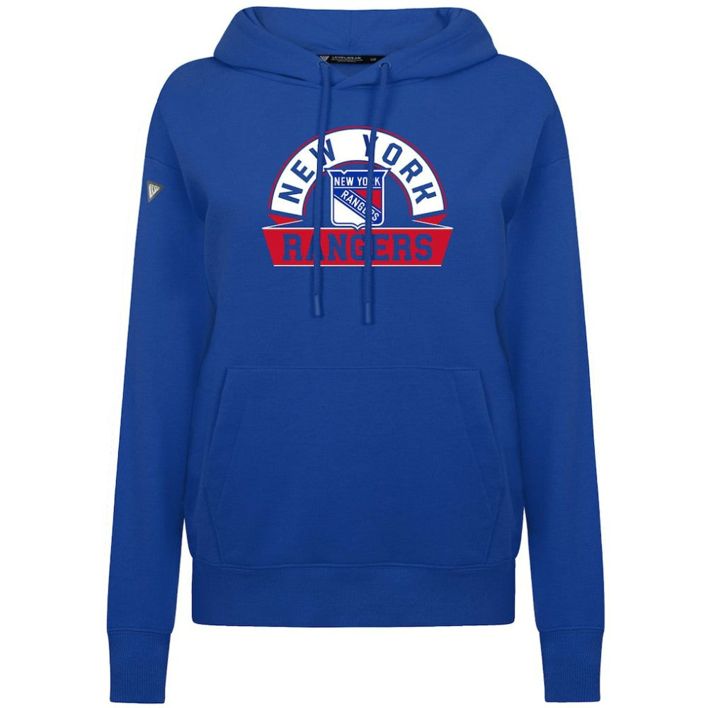New York Rangers Levelwear Women's Adorn Banner Arch Pullover Hoodie - Royal Hoodies