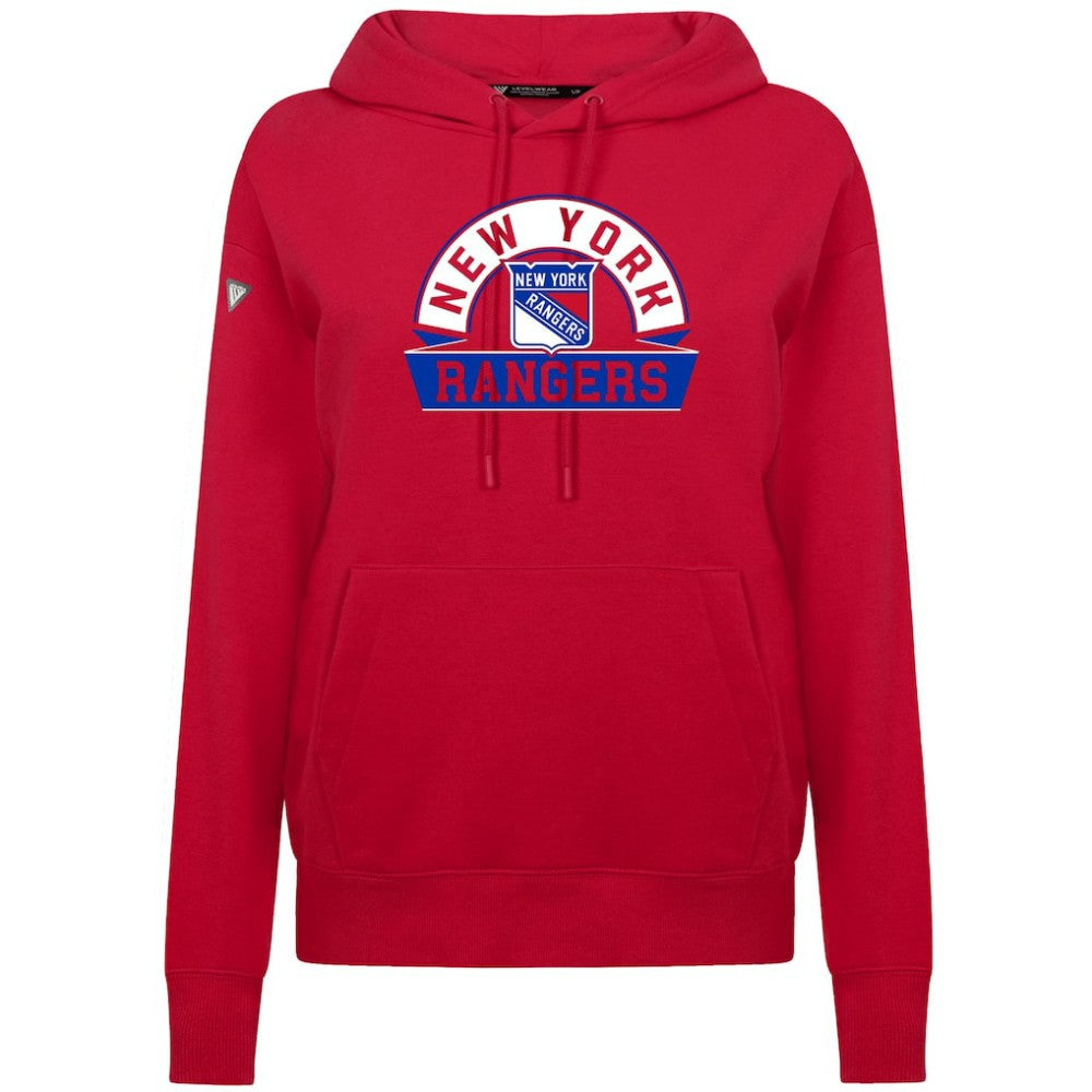 New York Rangers Levelwear Women's Adorn Banner Arch Pullover Hoodie - Red Hoodies
