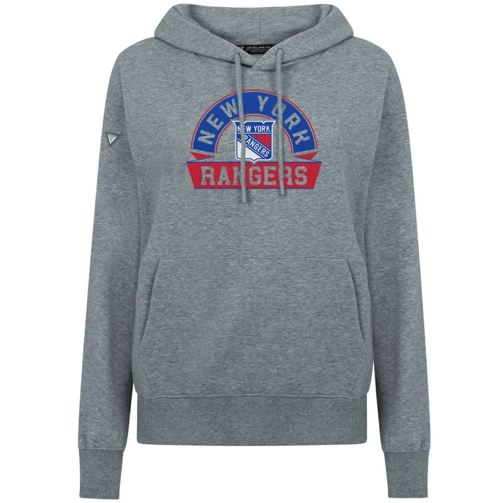 New York Rangers Levelwear Women's Adorn Banner Arch Pullover Hoodie - Gray Hoodies