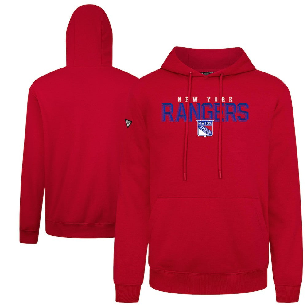 New York Rangers Levelwear Podium Carve Pullover Hoodie - Red Hoodies