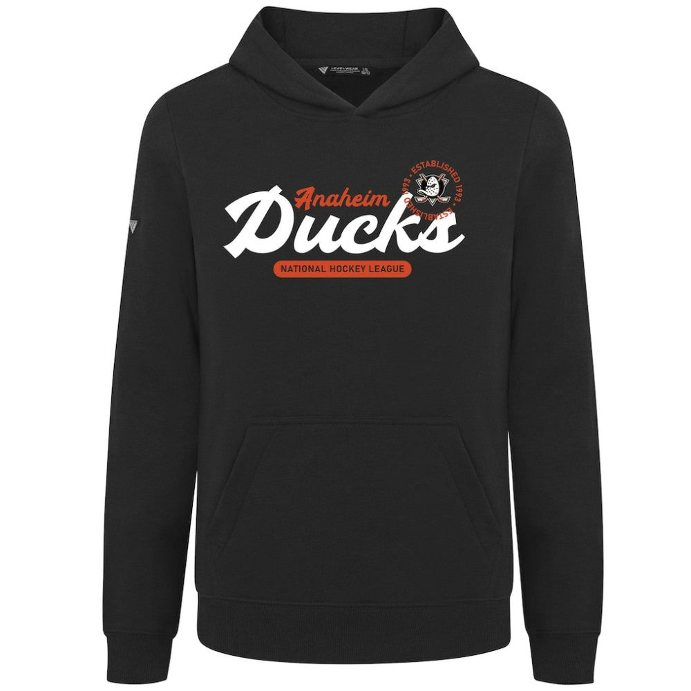 Anaheim Ducks Levelwear Youth Podium Monument Pullover Hoodie - Black Hoodies