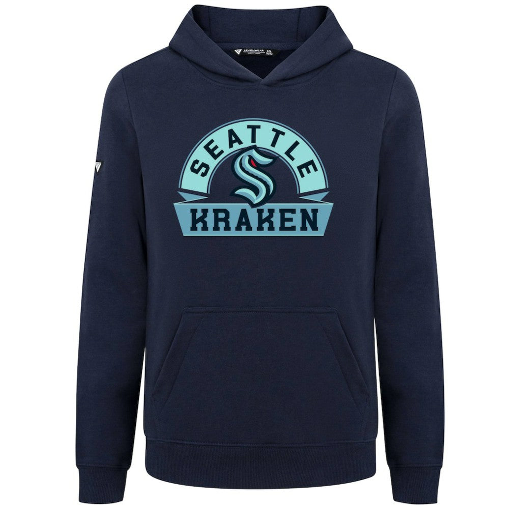 Seattle Kraken Levelwear Youth Podium Banner Arch Pullover Hoodie - Navy Hoodies