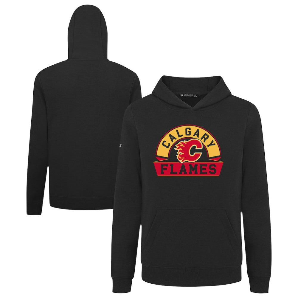 Calgary Flames Levelwear Youth Podium Banner Arch Pullover Hoodie - Black Hoodies