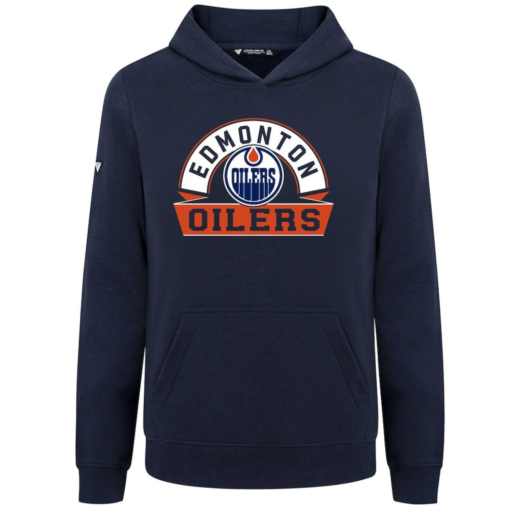 Edmonton Oilers Levelwear Youth Podium Banner Arch Pullover Hoodie - Navy Hoodies