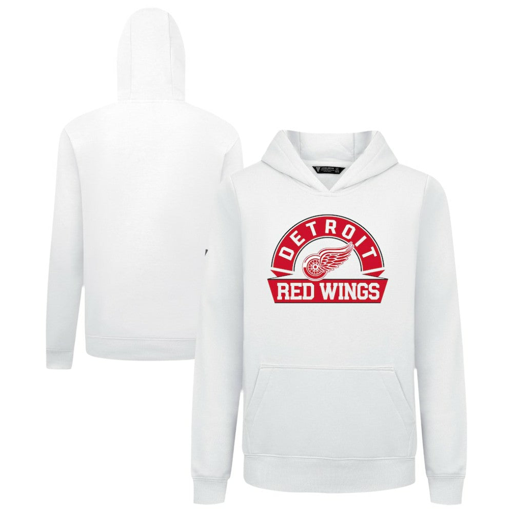 Detroit Red Wings Levelwear Youth Podium Banner Arch Pullover Hoodie - White Hoodies