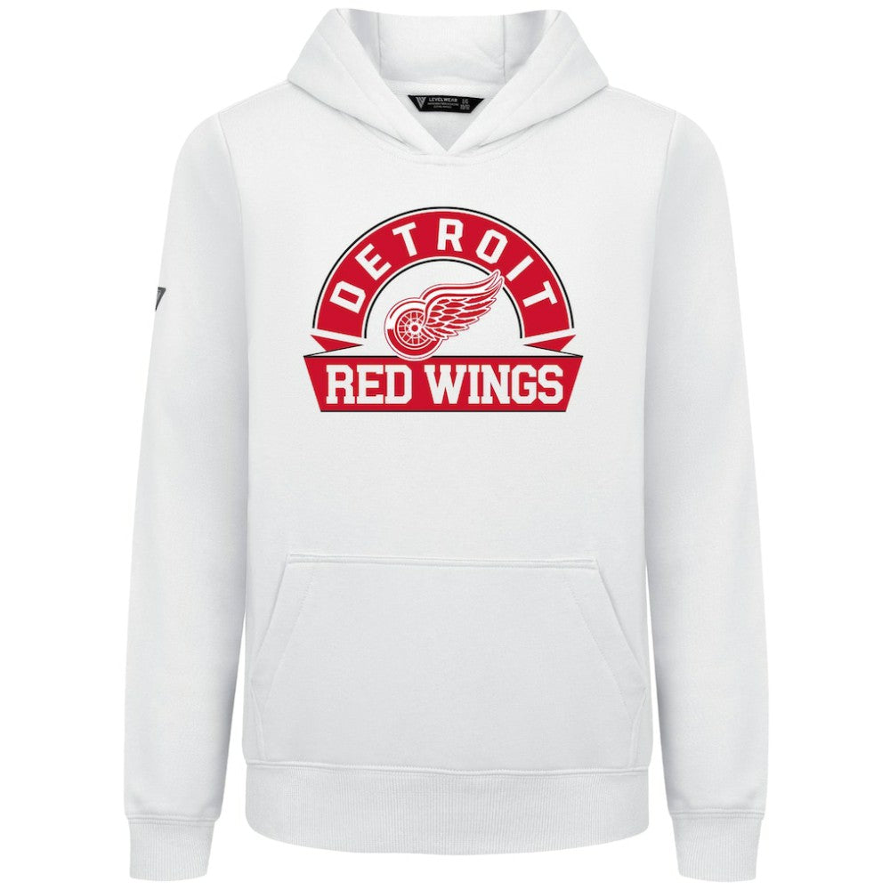 Detroit Red Wings Levelwear Youth Podium Banner Arch Pullover Hoodie - White Hoodies