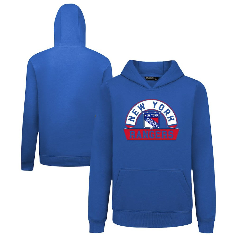 New York Rangers Levelwear Youth Podium Banner Arch Pullover Hoodie - Royal Hoodies