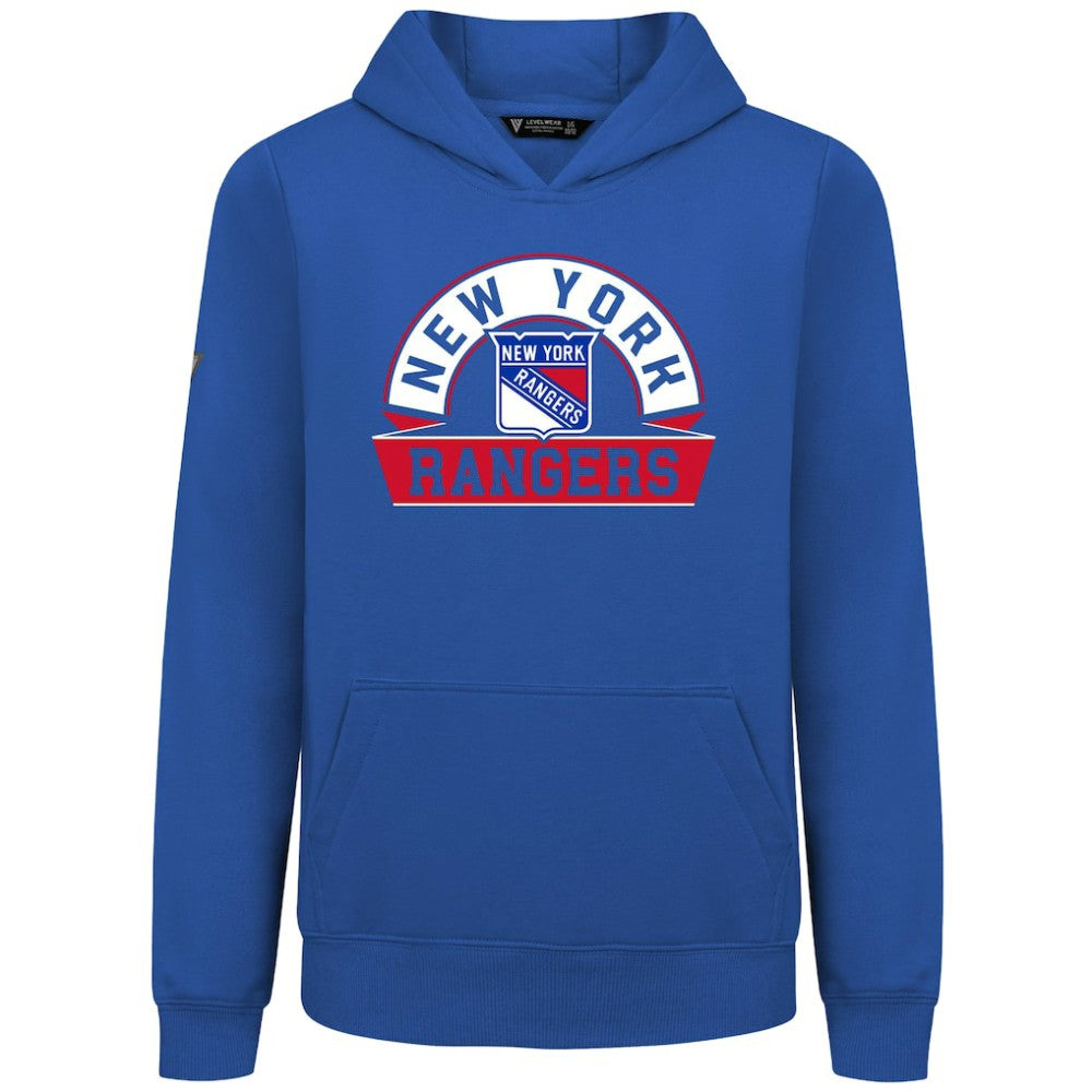 New York Rangers Levelwear Youth Podium Banner Arch Pullover Hoodie - Royal Hoodies