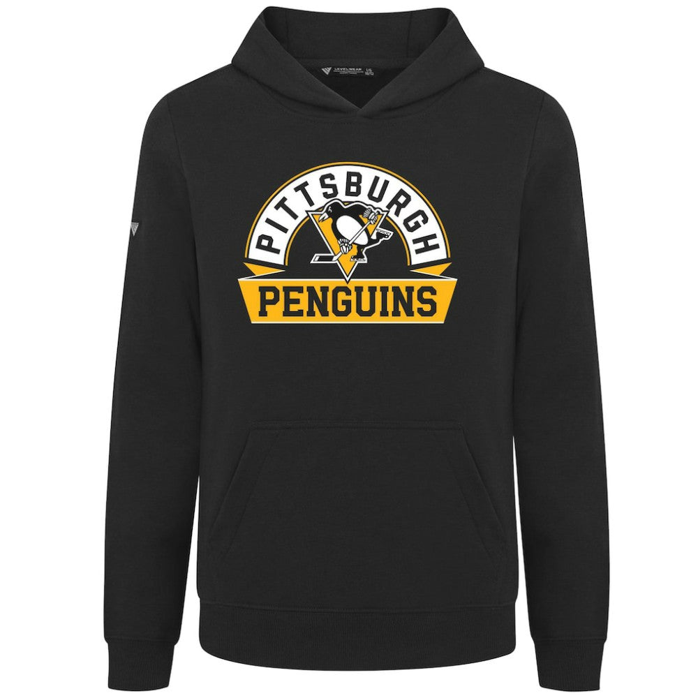 Pittsburgh Penguins Levelwear Youth Podium Banner Arch Pullover Hoodie - Black Hoodies