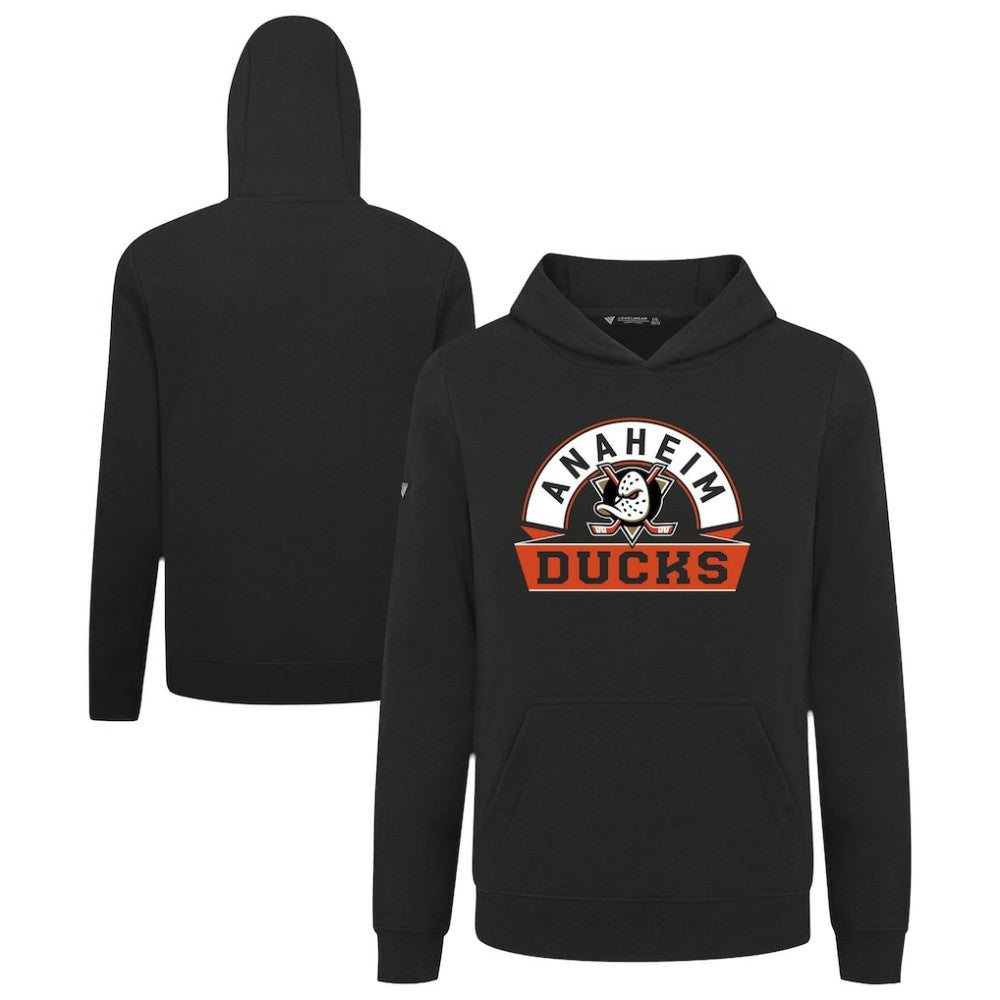 Anaheim Ducks Levelwear Youth Podium Banner Arch Pullover Hoodie - Black Hoodies