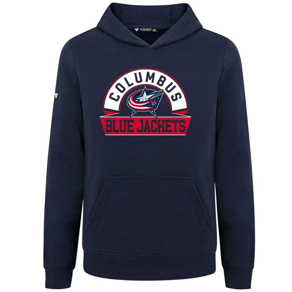 Columbus Blue Jackets Levelwear Youth Podium Banner Arch Pullover Hoodie - Navy Hoodies