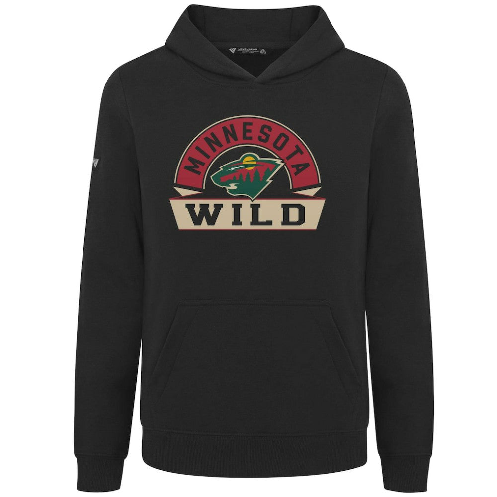 Minnesota Wild Levelwear Youth Podium Banner Arch Pullover Hoodie - Black Hoodies
