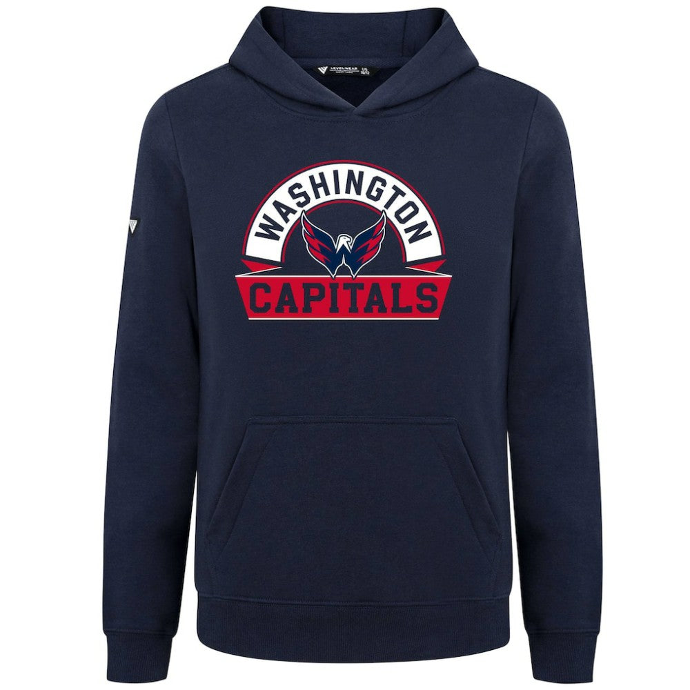 Washington Capitals Levelwear Youth Podium Banner Arch Pullover Hoodie - Navy Hoodies