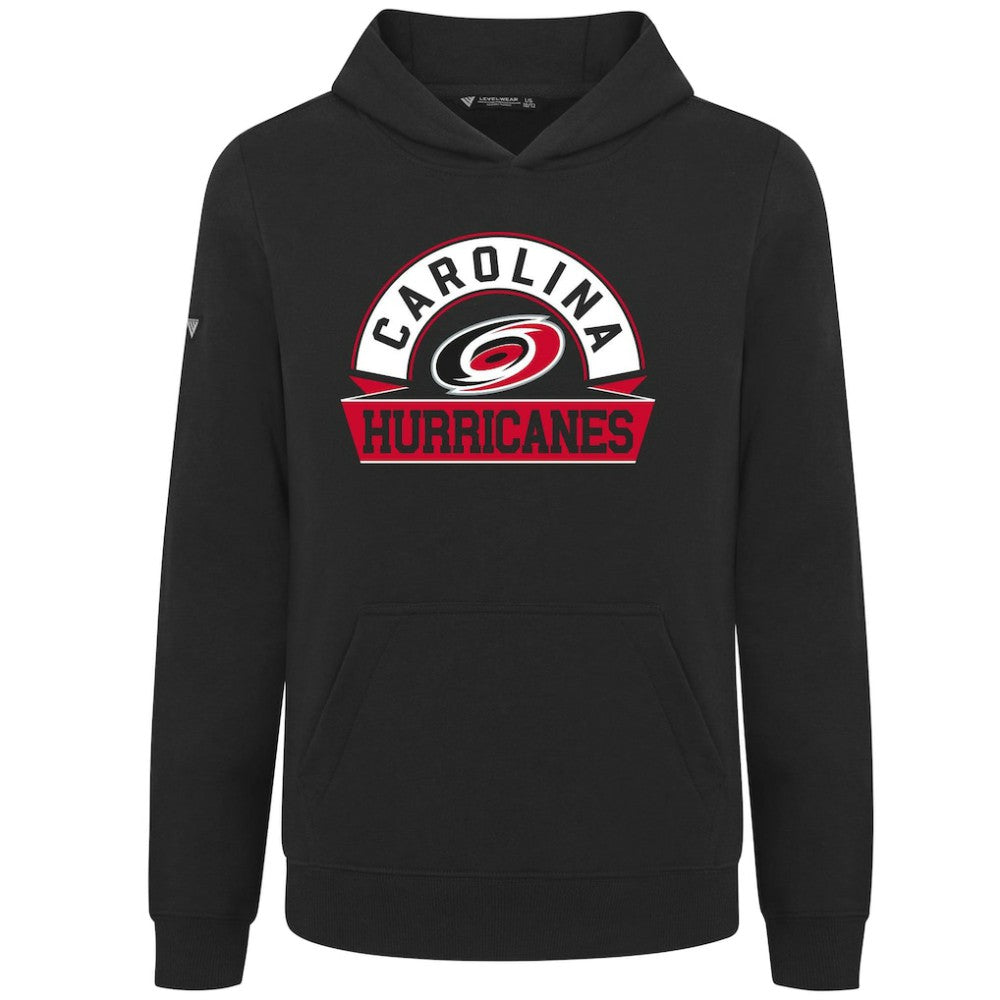 Carolina Hurricanes Levelwear Youth Podium Banner Arch Pullover Hoodie - Black Hoodies