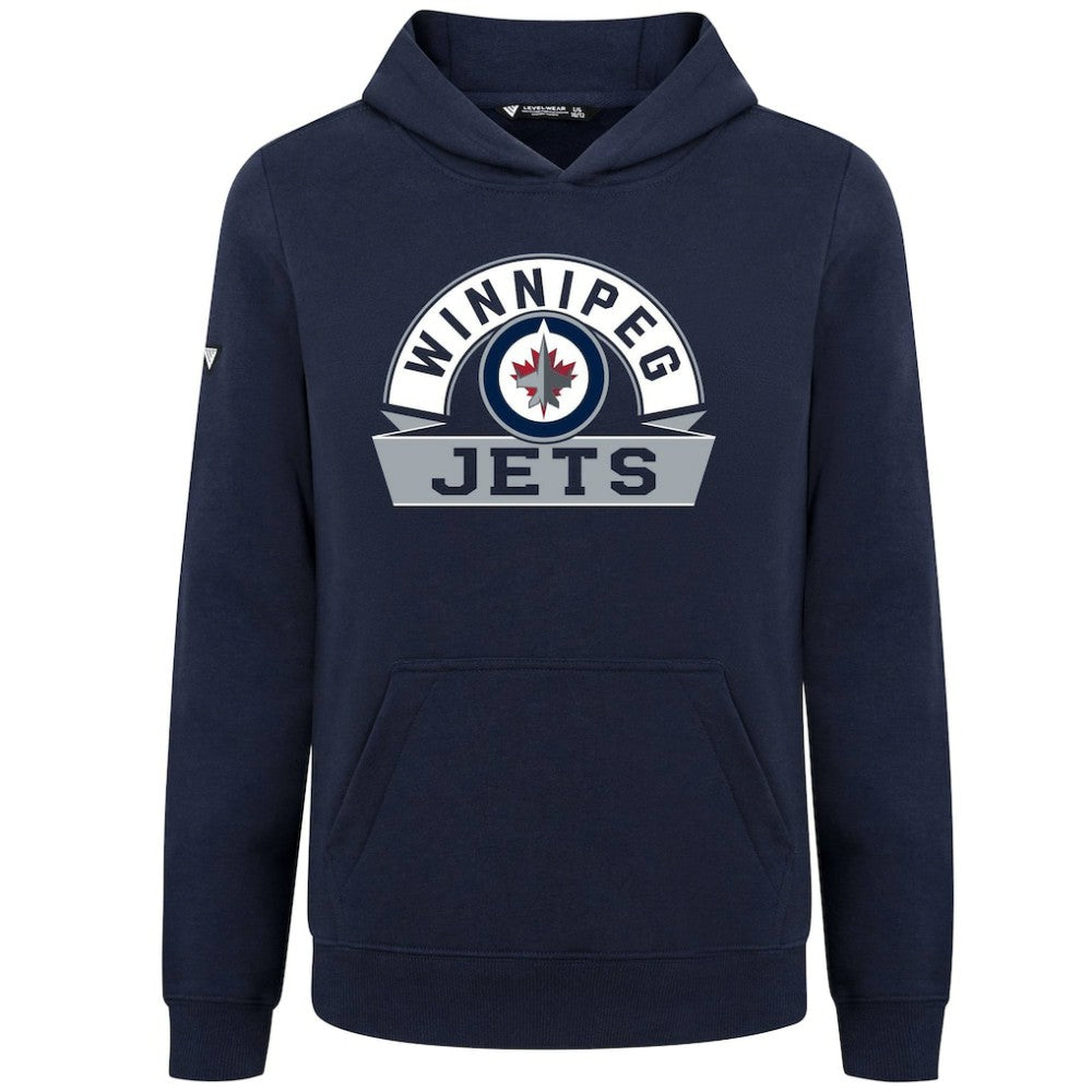 Winnipeg Jets Levelwear Youth Podium Banner Arch Pullover Hoodie - Navy Hoodies