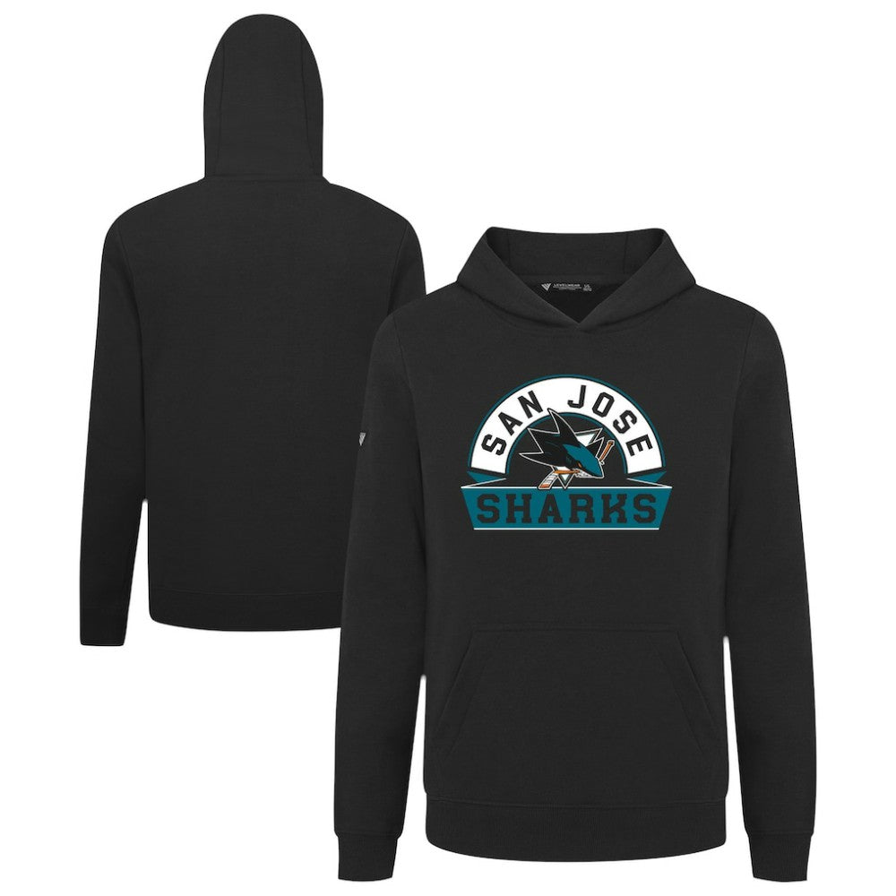 San Jose Sharks Levelwear Youth Podium Banner Arch Pullover Hoodie - Black Hoodies