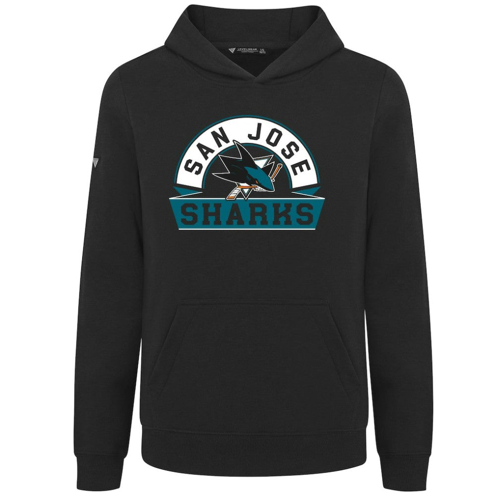 San Jose Sharks Levelwear Youth Podium Banner Arch Pullover Hoodie - Black Hoodies
