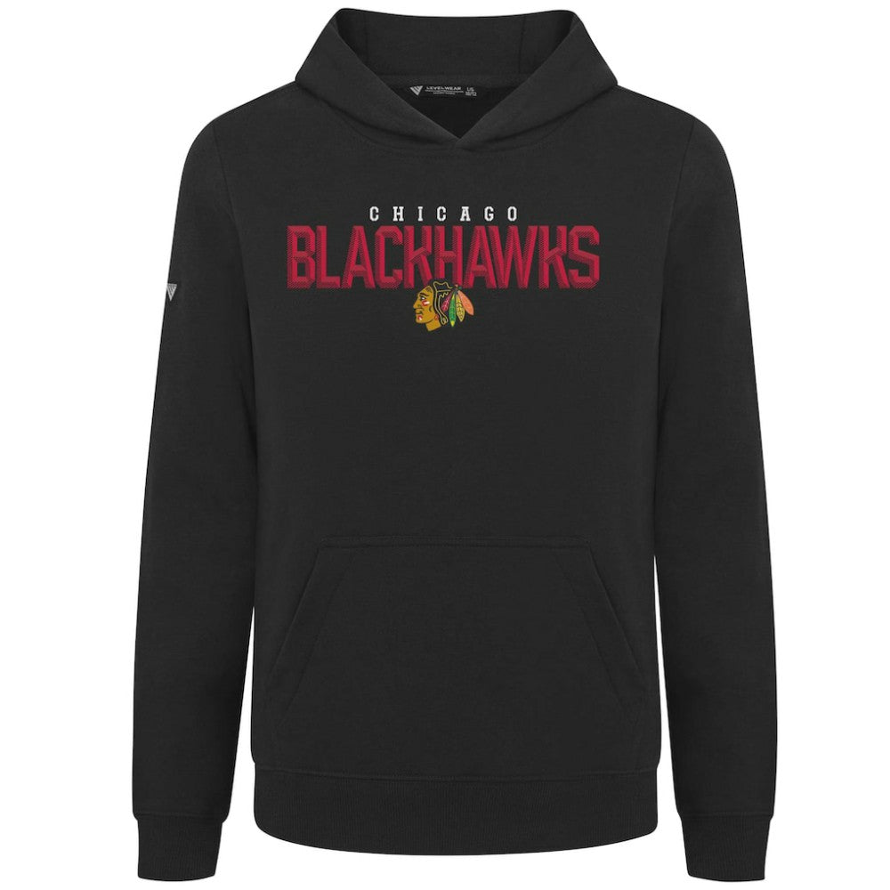 Chicago Blackhawks Levelwear Youth Podium Carve Pullover Hoodie - Black Hoodies
