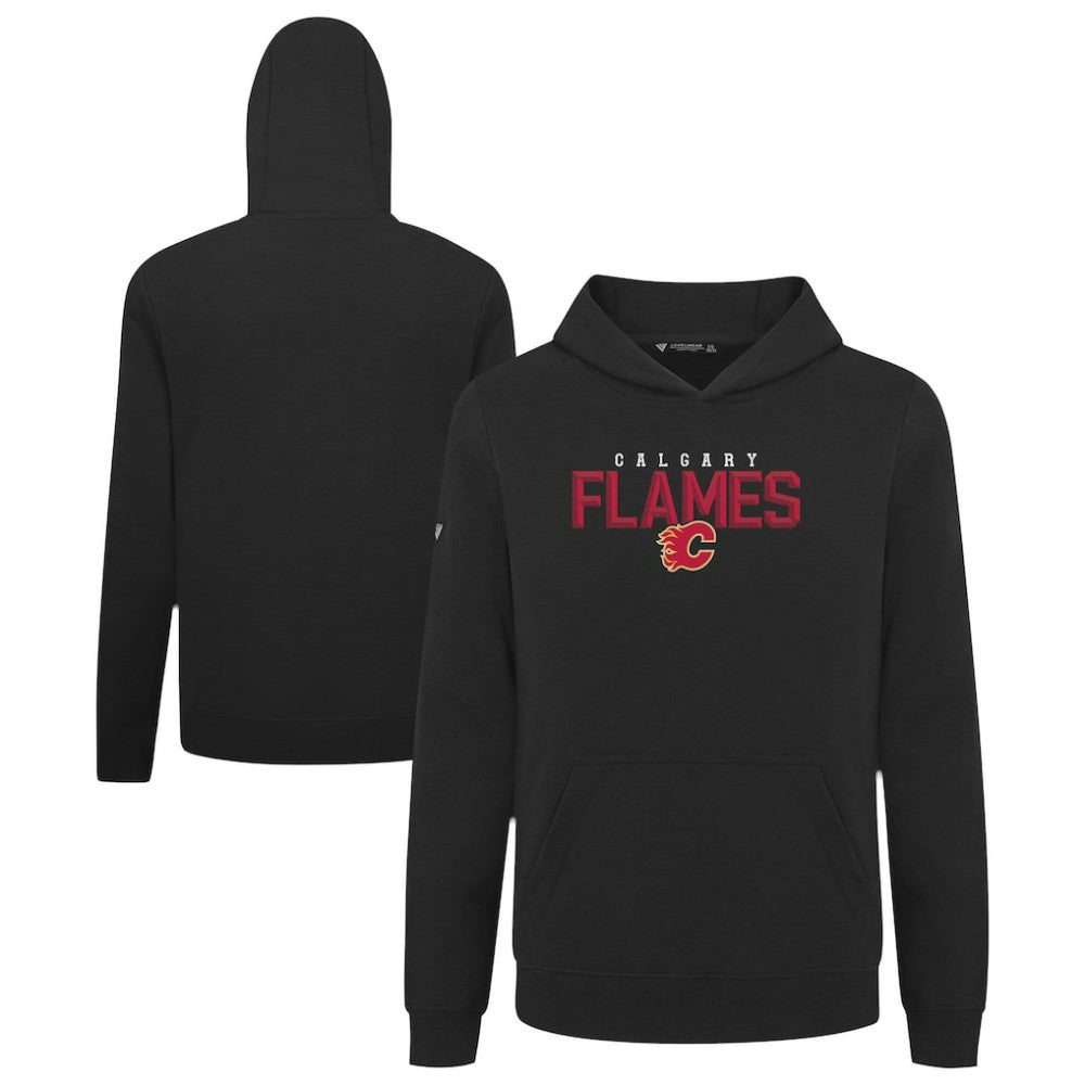 Calgary Flames Levelwear Youth Podium Carve Pullover Hoodie - Black Hoodies