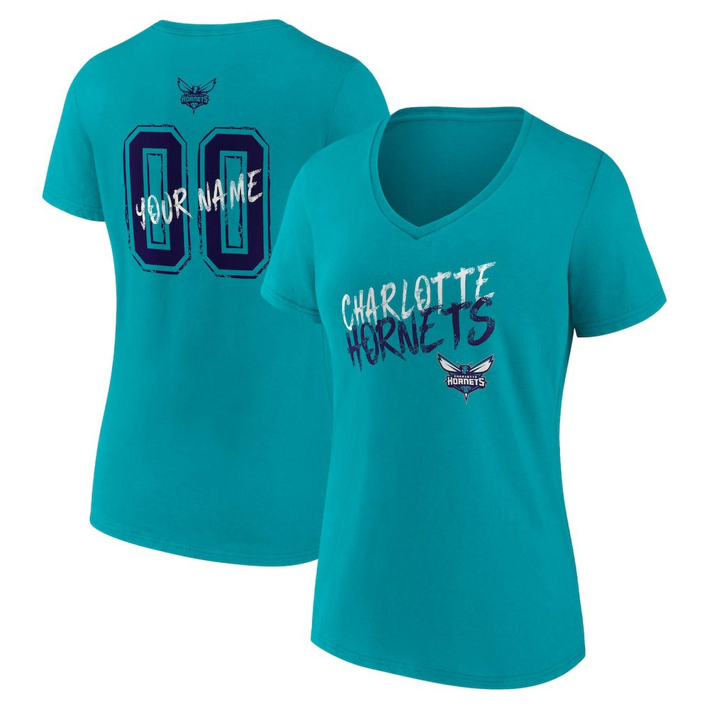 Charlotte Hornets Women's Hustle Custom V-Neck T-Shirt - Teal outlet