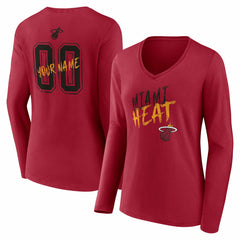 Miami Heat Women's Hustle Custom Long Sleeve V-Neck T-Shirt - Red outlet