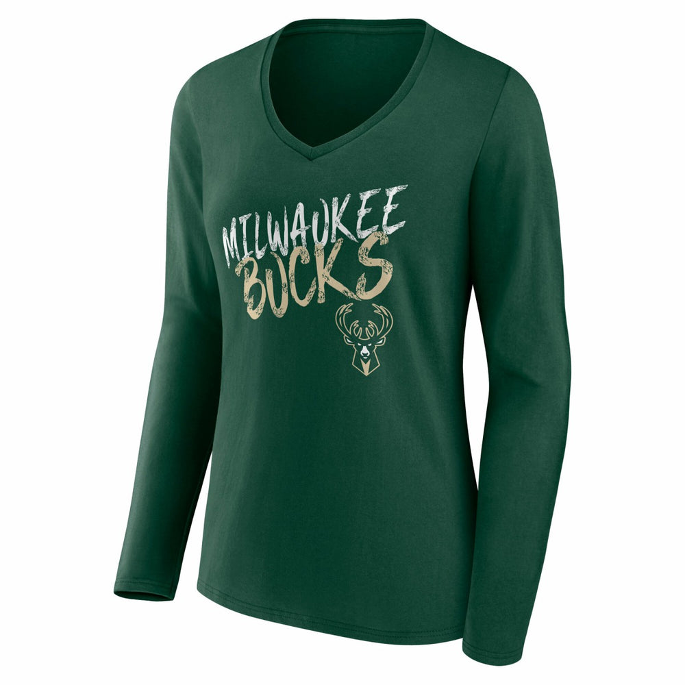 Milwaukee Bucks Women's Hustle Custom Long Sleeve V-Neck T-Shirt - Hunter Green outlet
