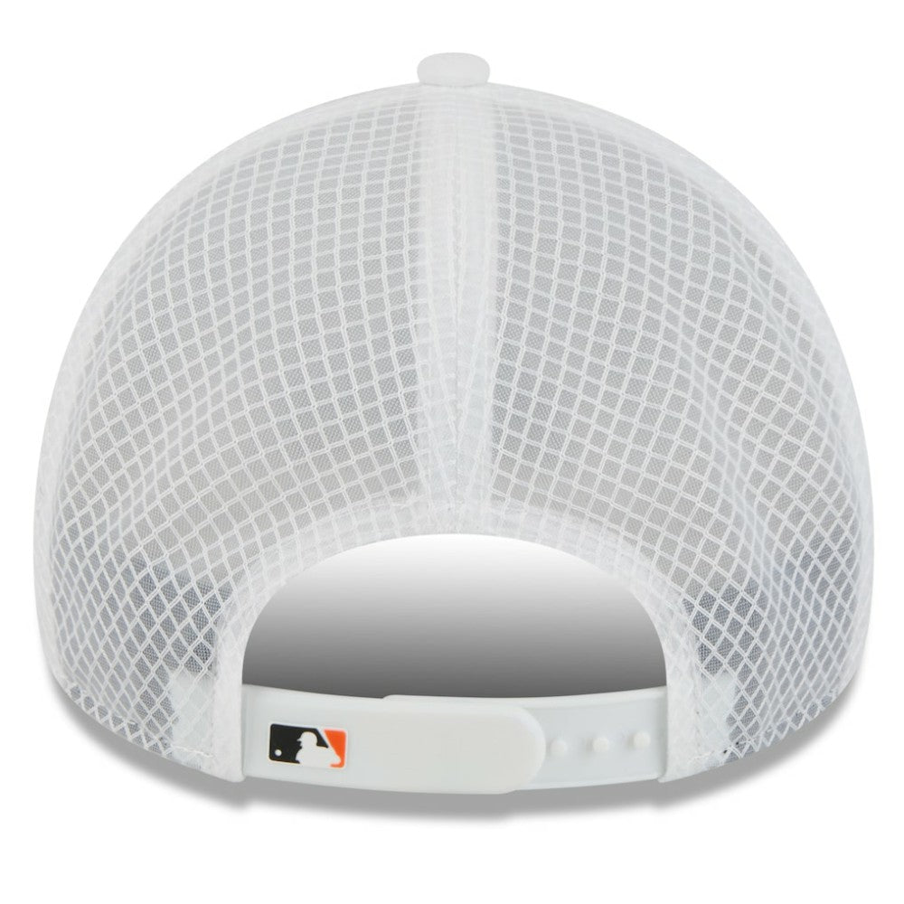 Baltimore Orioles 2026 Batting Practice Apex 9FORTY Adjustable Trucker Hat White