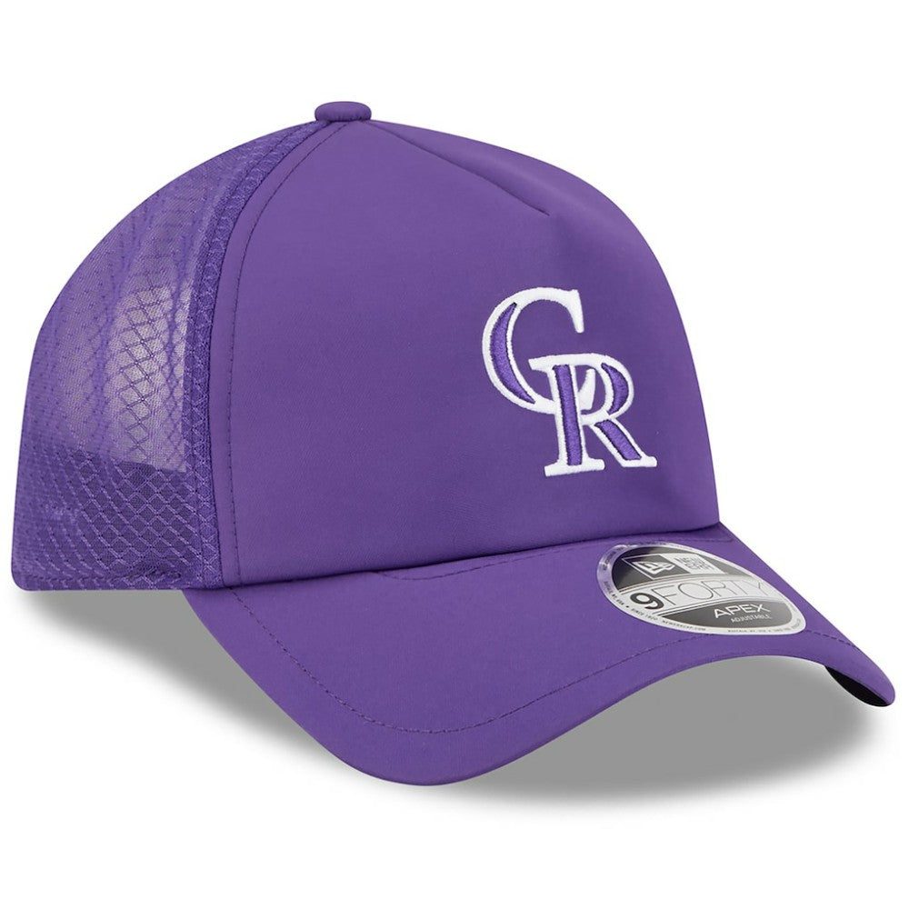 Colorado Rockies 2026 Batting Practice Apex 9FORTY Adjustable Trucker Hat Purple