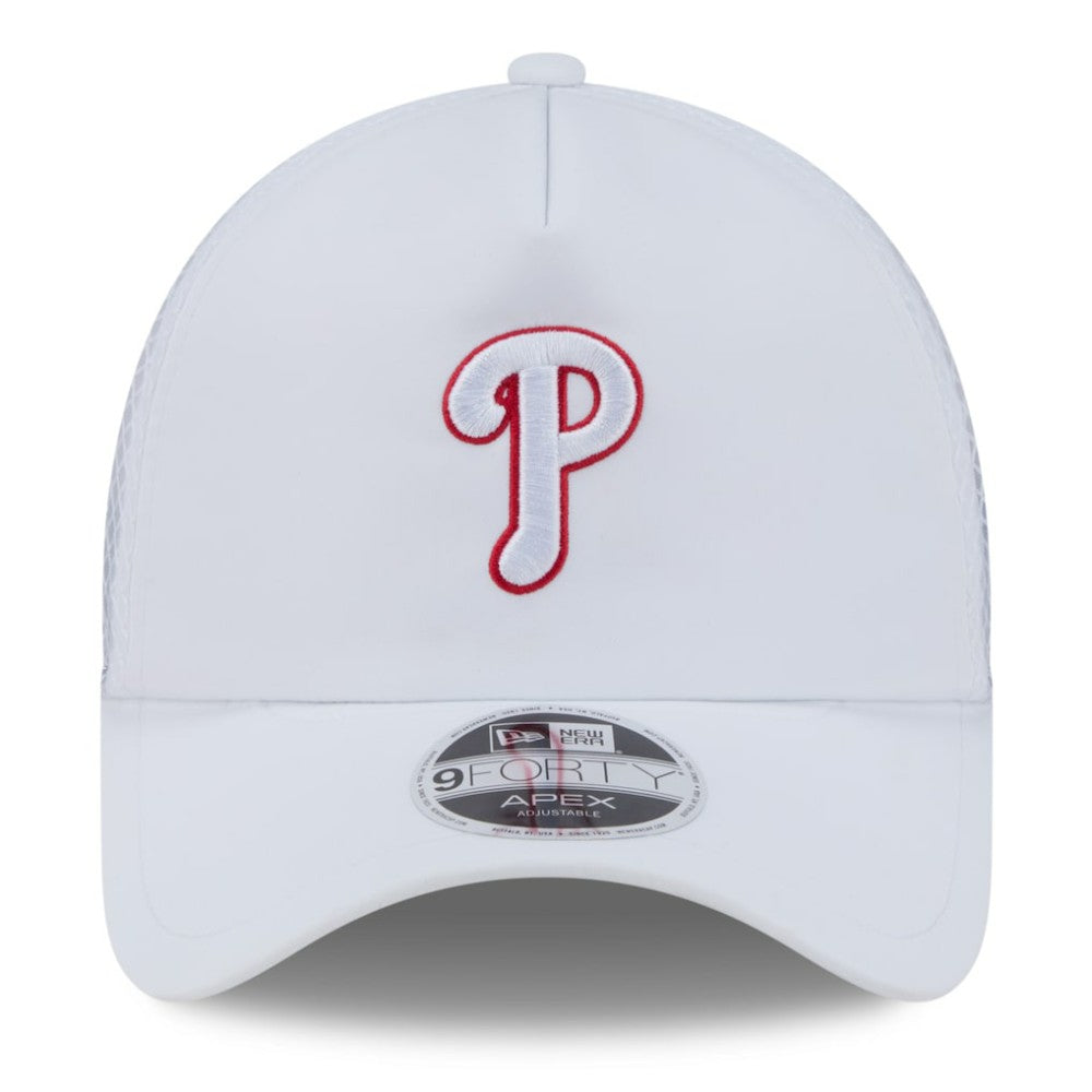 Philadelphia Phillies 2026 Batting Practice Apex 9FORTY Adjustable Trucker Hat White