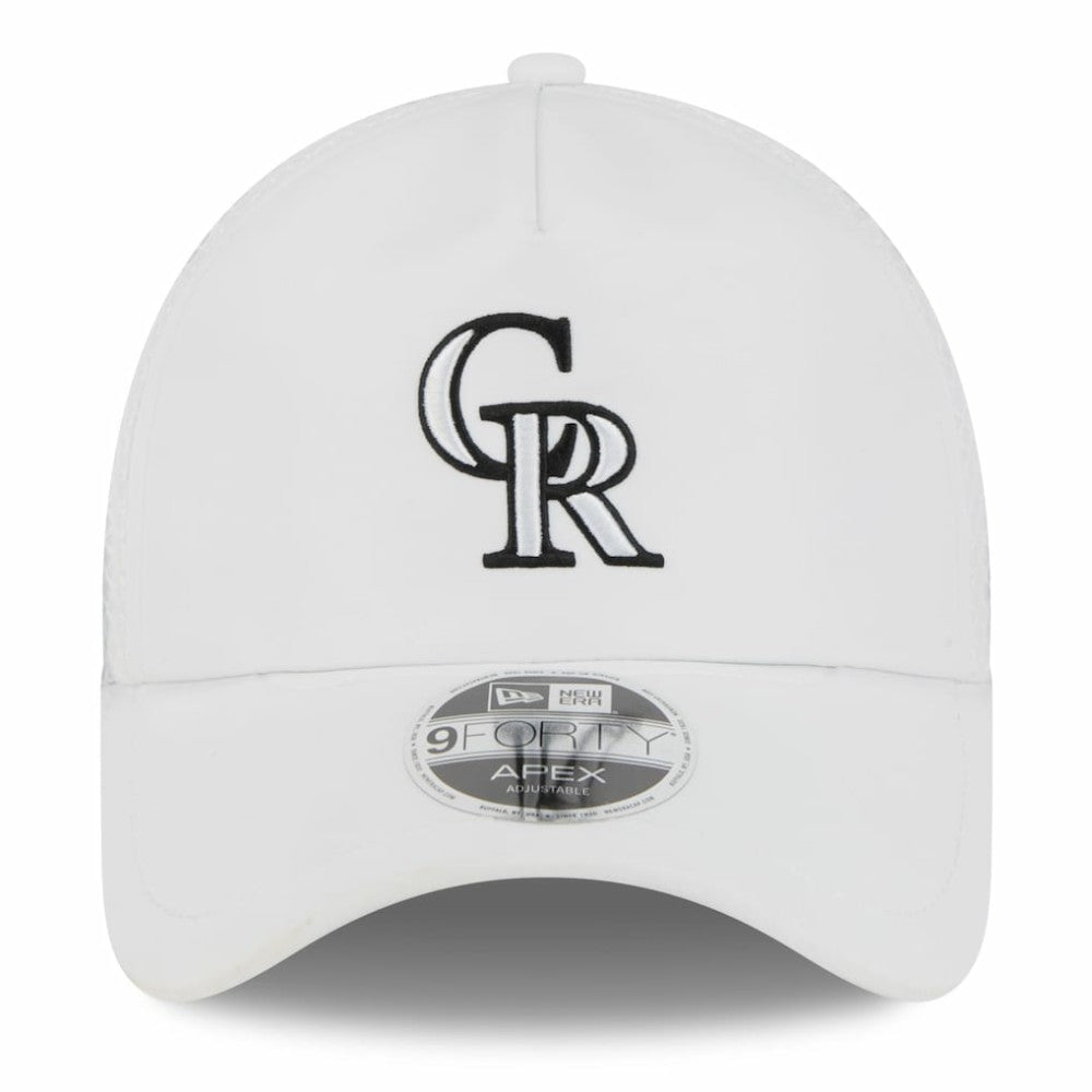 Colorado Rockies 2026 Batting Practice Apex 9FORTY Adjustable Trucker Hat White