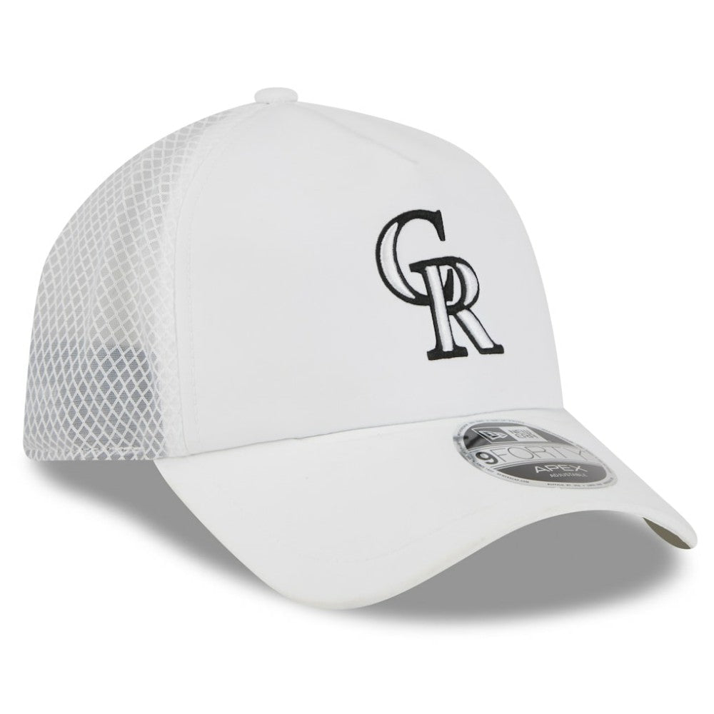 Colorado Rockies 2026 Batting Practice Apex 9FORTY Adjustable Trucker Hat White