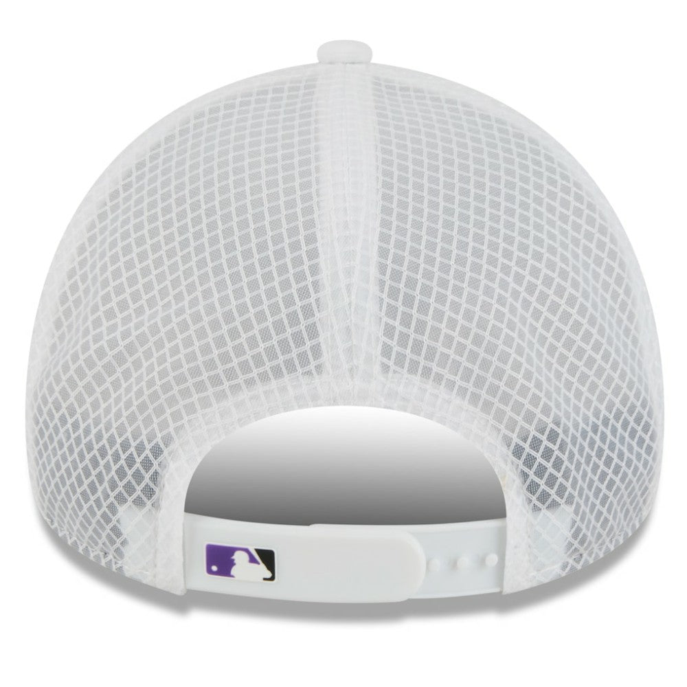 Colorado Rockies 2026 Batting Practice Apex 9FORTY Adjustable Trucker Hat White