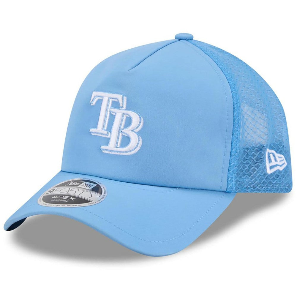 Tampa Bay Rays 2026 Batting Practice Apex 9FORTY Adjustable Trucker Hat Light Blue