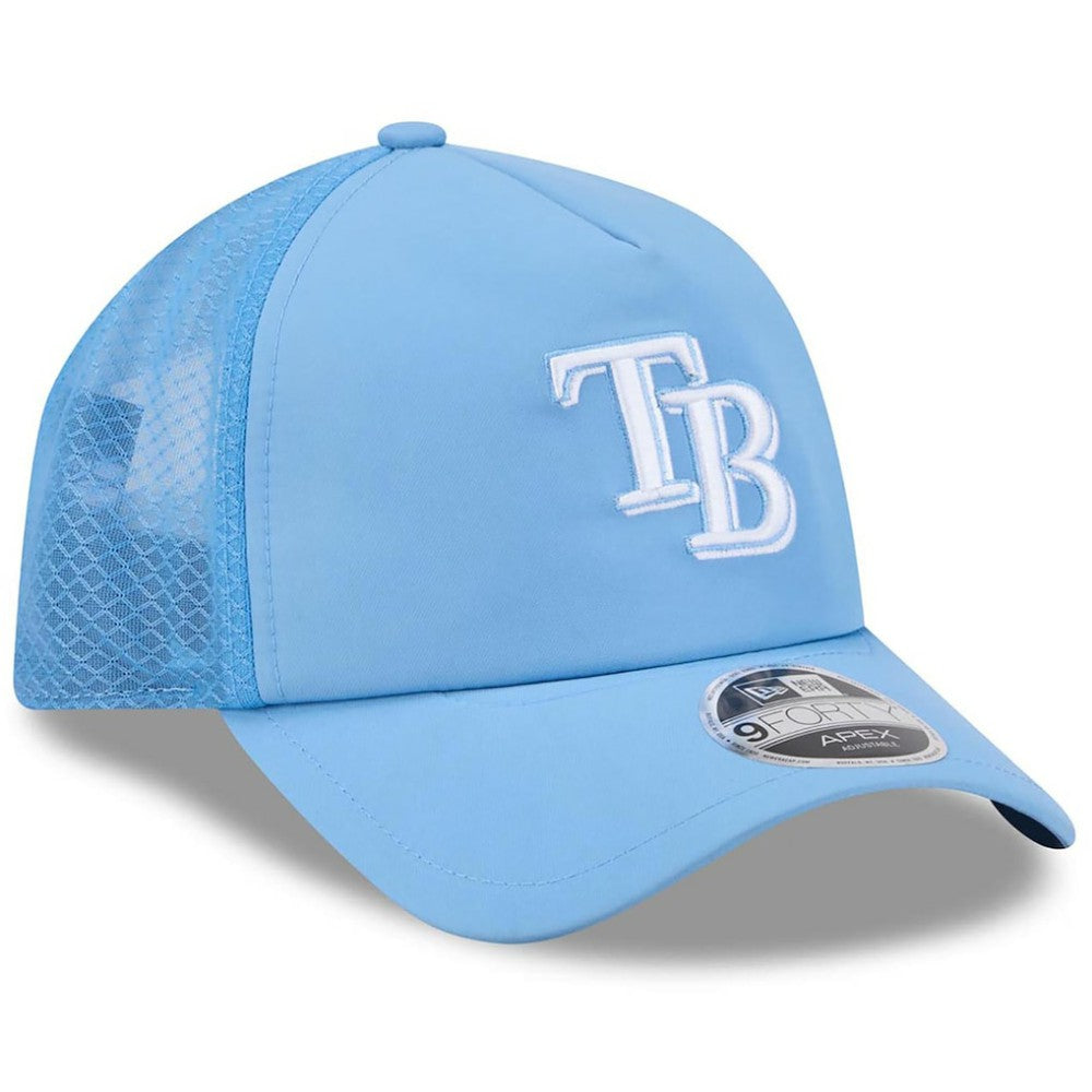 Tampa Bay Rays 2026 Batting Practice Apex 9FORTY Adjustable Trucker Hat Light Blue