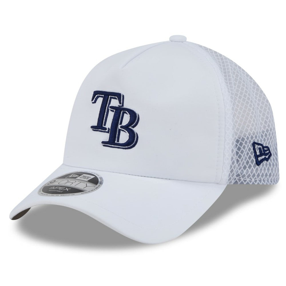 Tampa Bay Rays 2026 Batting Practice Apex 9FORTY Adjustable Trucker Hat White
