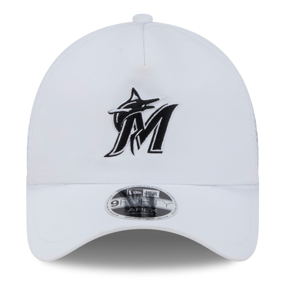 Miami Marlins 2026 Batting Practice Apex 9FORTY Adjustable Trucker Hat White