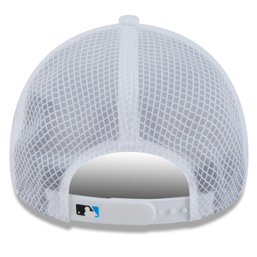 Miami Marlins 2026 Batting Practice Apex 9FORTY Adjustable Trucker Hat White