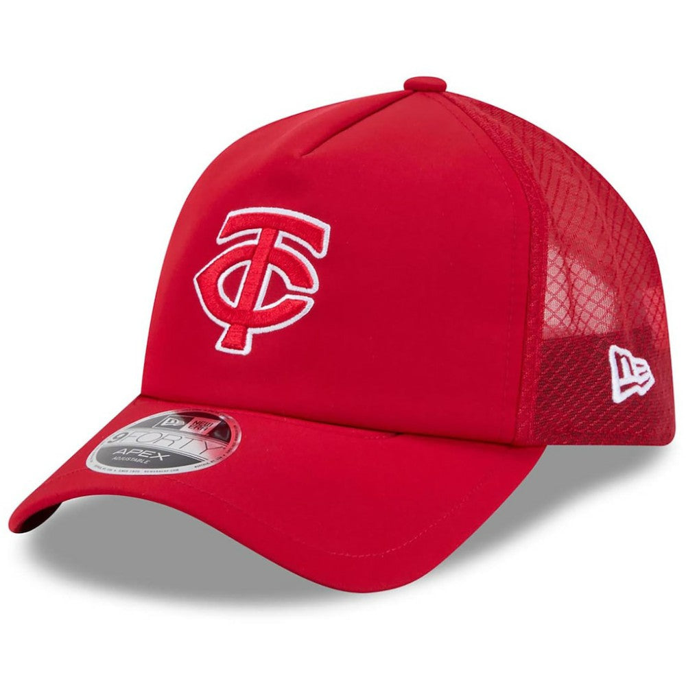 Minnesota Twins 2026 Batting Practice Apex 9FORTY Adjustable Trucker Hat Red