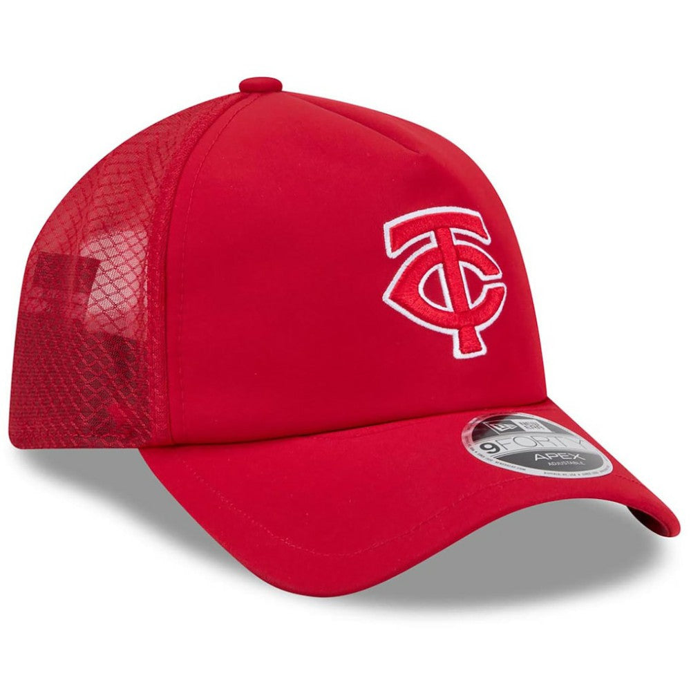 Minnesota Twins 2026 Batting Practice Apex 9FORTY Adjustable Trucker Hat Red