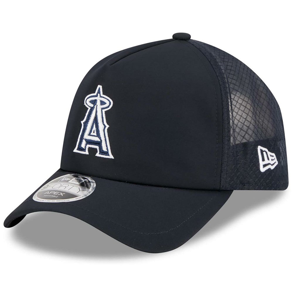 Los Angeles Angels 2026 Batting Practice Apex 9FORTY Adjustable Trucker Hat Navy