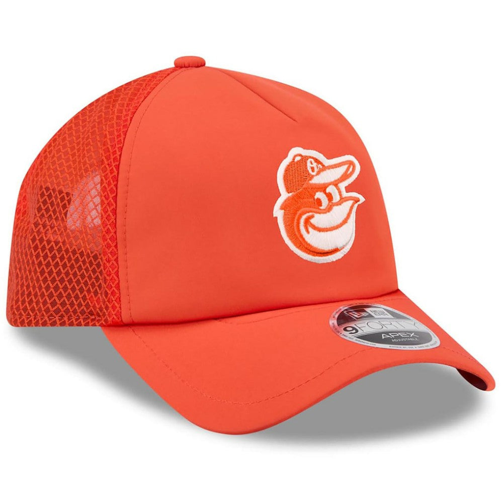 Baltimore Orioles 2026 Batting Practice Apex 9FORTY Adjustable Trucker Hat Orange
