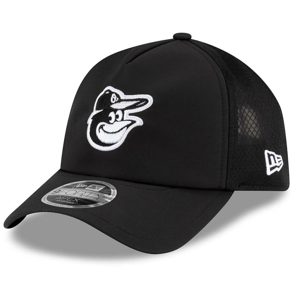 Baltimore Orioles 2026 Batting Practice Apex 9FORTY Adjustable Trucker Hat Black