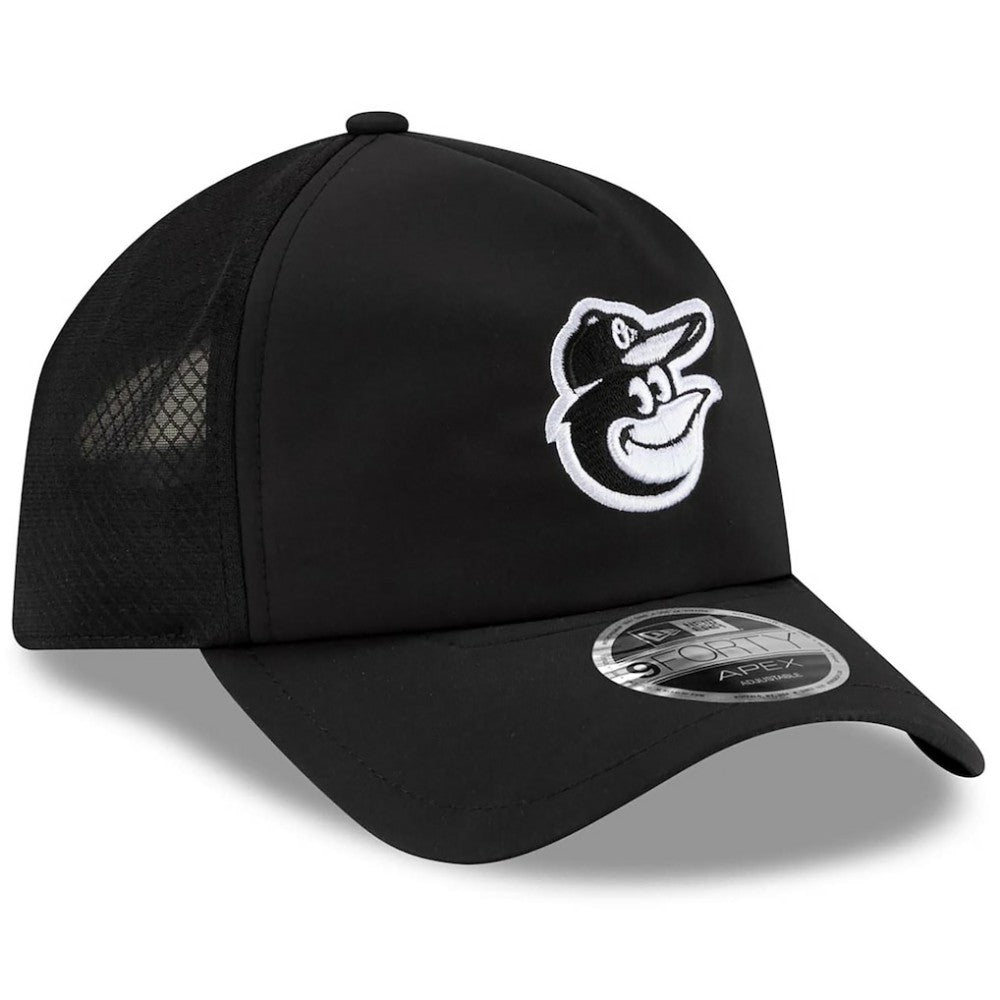 Baltimore Orioles 2026 Batting Practice Apex 9FORTY Adjustable Trucker Hat Black