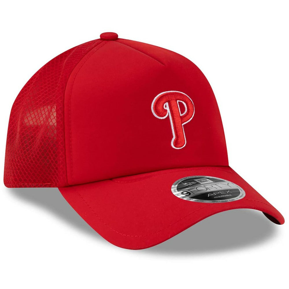 Philadelphia Phillies 2026 Batting Practice Apex 9FORTY Adjustable Trucker Hat Red