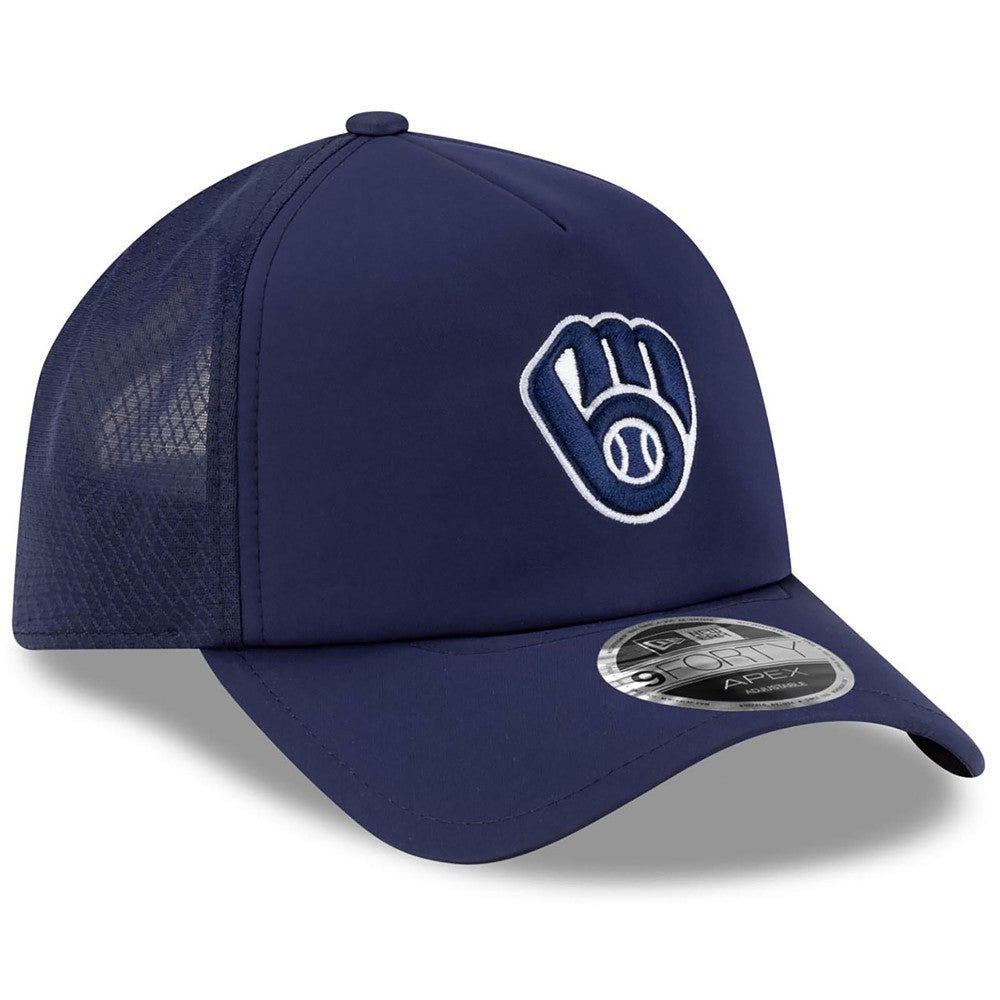 Milwaukee Brewers 2026 Batting Practice Apex 9FORTY Adjustable Trucker Hat Navy